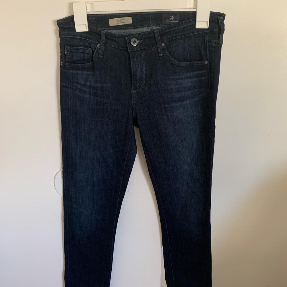 Mid rise dark wash skinny jeans